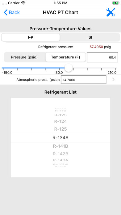 Emulate iPhone app ASHRAE HVAC PT Chart using MyAndroid