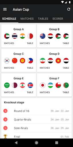 Run android online APK Asian Football Cup App 2019 - Scores & Fixtures from MyAndroid or emulate Asian Football Cup App 2019 - Scores & Fixtures using MyAndroid