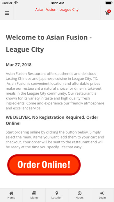 Emulate iPhone app Asian Fusion League City using MyAndroid Emulate iPhone app Asian Fusion League City using MyAndroid