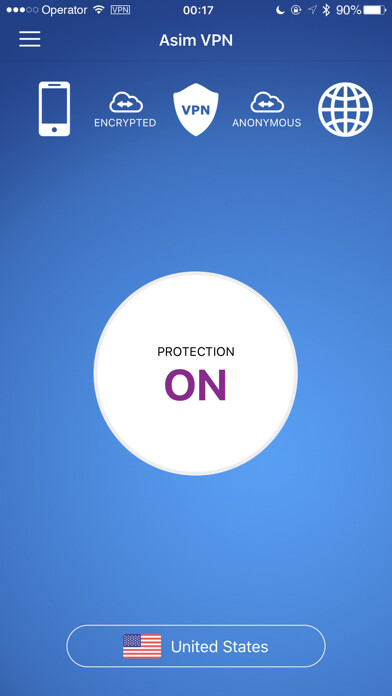 Emulate iPhone app Asim VPN - Secure your Wi-Fi on public hotspots using MyAndroid