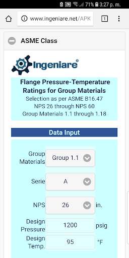 Run android online APK ASME B16.47 Group 1.1 to 1.18 US Units from MyAndroid or emulate ASME B16.47 Group 1.1 to 1.18 US Units using MyAndroid