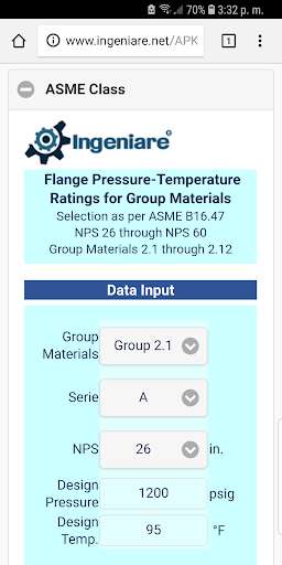 Run android online APK ASME B16.47 Group 2.1 to 2.12 US Units from MyAndroid or emulate ASME B16.47 Group 2.1 to 2.12 US Units using MyAndroid