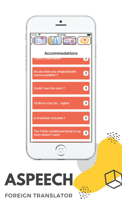 Emulate iPhone app ASpeech : Phrases for Travel using MyAndroid