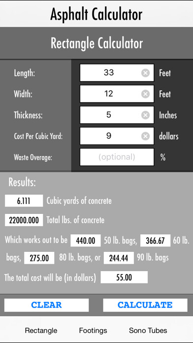 Emulate iPhone app Asphalt Calculator - US/Imperial Concrete Calc. using MyAndroid