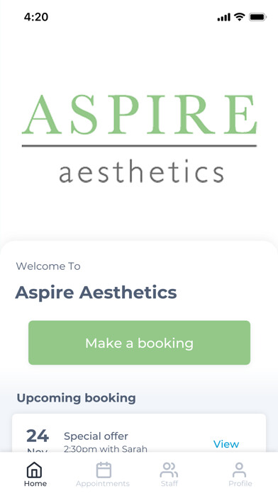 Emulate iPhone app Aspire Aesthetics using MyAndroid