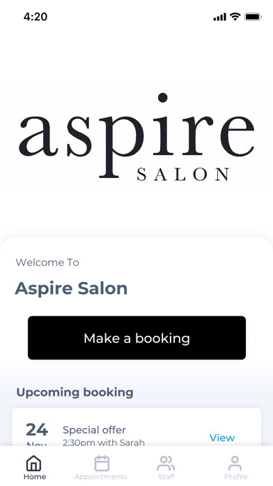 Emulate iPhone app Aspire Salon using MyAndroid