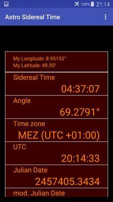 Emulate Android APK Astro Sidereal Time