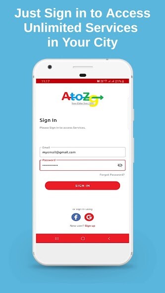 Run android online APK AtoZ9™ - Get Any type of Services at Your Doorstep from MyAndroid or emulate AtoZ9™ - Get Any type of Services at Your Doorstep using MyAndroid
