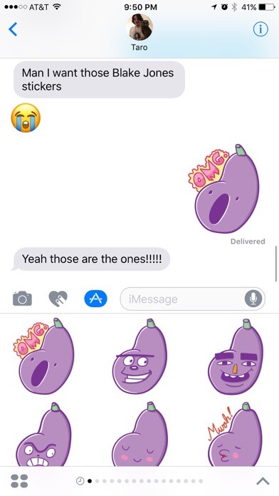 Emulate iPhone app Aubergine Boys: Eggplant Stickers by Blake Jones using MyAndroid