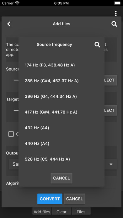 Emulate iPhone app Audio Frequency Converter using MyAndroid Emulate iPhone app Audio Frequency Converter using MyAndroid