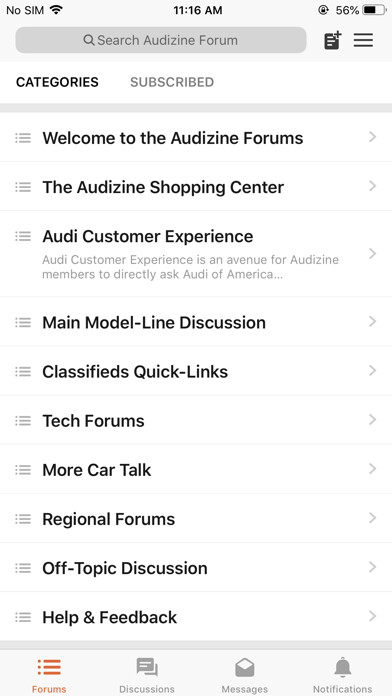 Emulate iPhone app Audizine Forum using MyAndroid