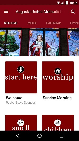 Emulate iPhone app Augusta United Methodist using MyAndroid