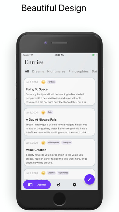 Emulate iPhone app Aurel - Journal & Mood Tracker using MyAndroid