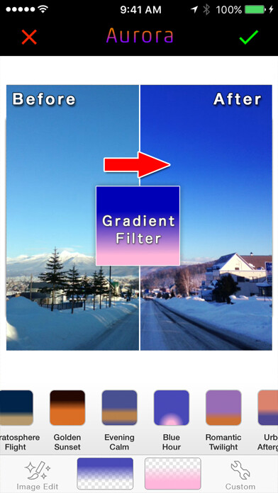 Emulate iPhone app Aurora by FANG - Fast Gradient Image Editor using MyAndroid
