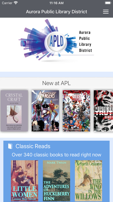 Emulate iPhone app Aurora Public Library District using MyAndroid