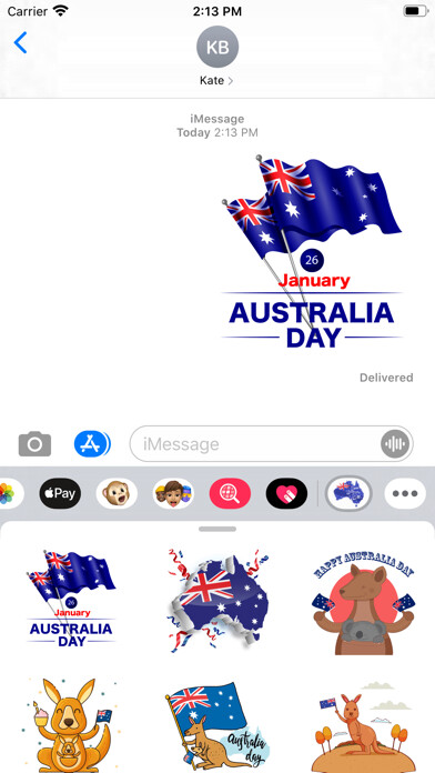 Emulate iPhone app Australia Day Stickers using MyAndroid