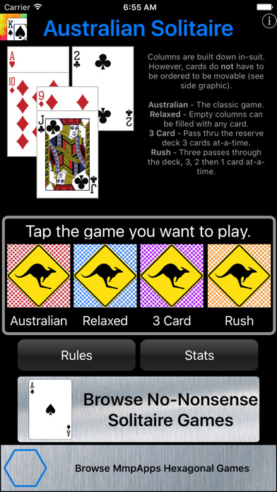 Emulate iPhone app Australian Solitaire using MyAndroid