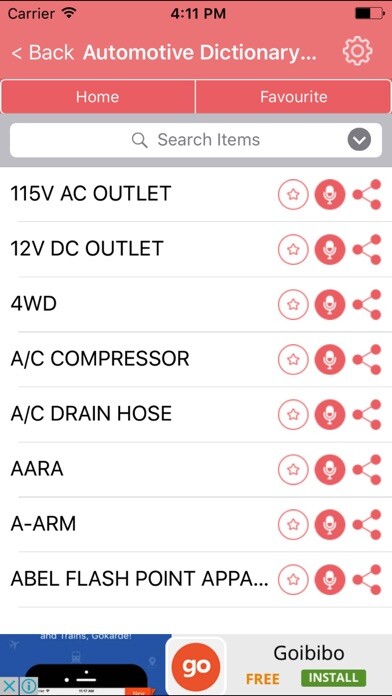 Emulate iPhone app Automotive Dictionary - Concepts Terms using MyAndroid