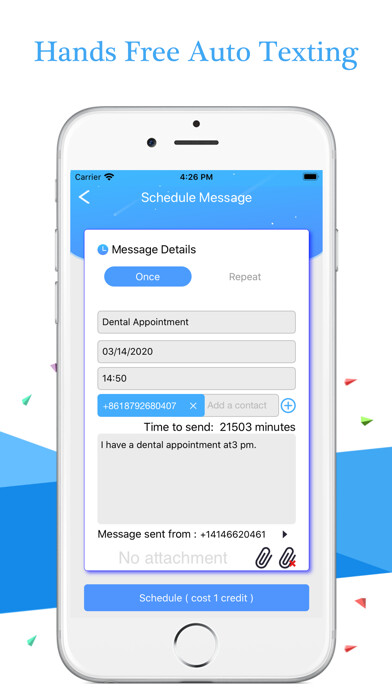 Emulate iPhone app AutoSender - Automatic Texting using MyAndroid