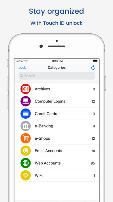 Emulate iPhone app aWallet Password Manager using MyAndroid