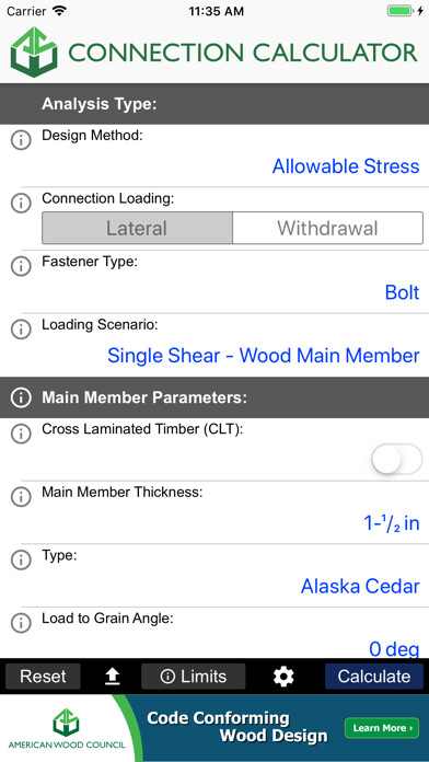 Emulate iPhone app AWC Connection Calc using MyAndroid