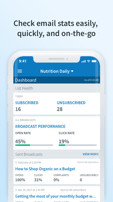 Emulate iPhone app AWeber Stats using MyAndroid