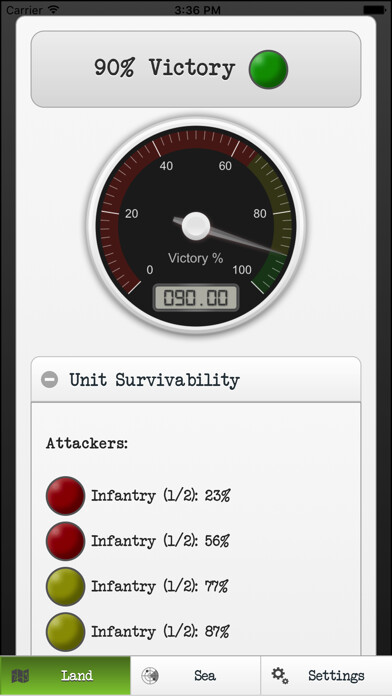 Emulate iPhone app Axis & Allies Calculator using MyAndroid