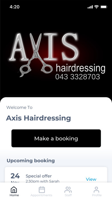 Emulate iPhone app Axis Hairdressing using MyAndroid