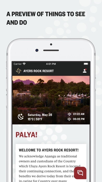 Emulate iPhone app Ayers Rock Resort Planner using MyAndroid