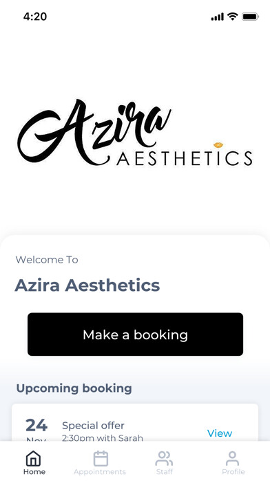Emulate iPhone app Azira Aesthetics using MyAndroid