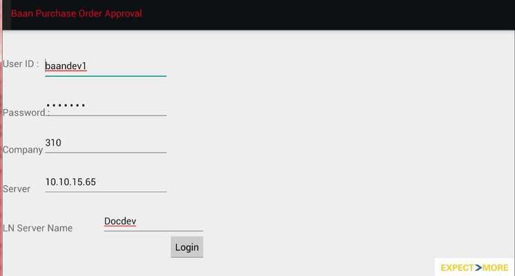 Emulate Android APK Baan Purchase Order Approval