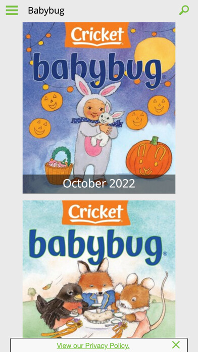 Emulate iPhone app Babybug Mag: Read along using MyAndroid