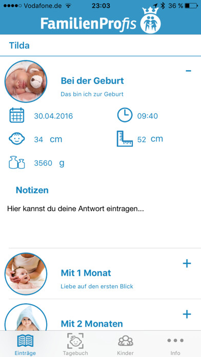 Emulate iPhone app Babytagebuch. Schön, dass Du da bist. using MyAndroid