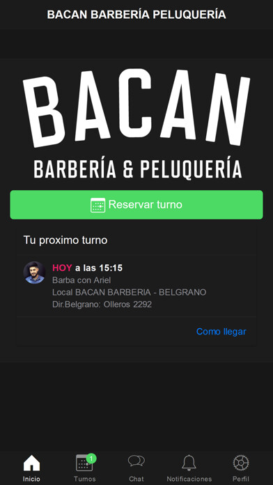 Emulate iPhone app Bacan barbería peluquería using MyAndroid