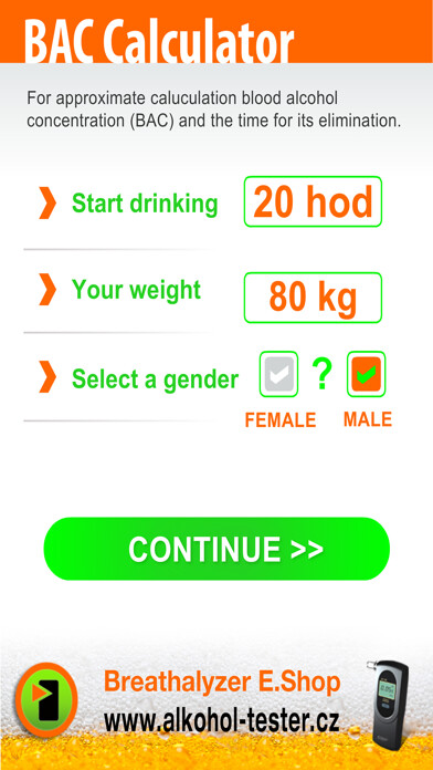 Emulate iPhone app BAC Calculator - BACulator using MyAndroid