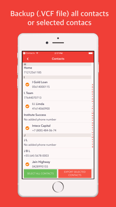 Emulate iPhone app Backup all contacts and export using MyAndroid