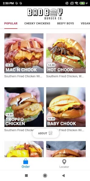 Emulate iPhone app Bad Boy Burger Co using MyAndroid