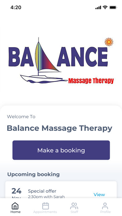 Emulate iPhone app Balance Massage Therapy using MyAndroid