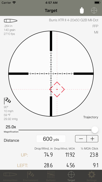 Emulate iPhone app Ballistic Calculator SBC Light using MyAndroid