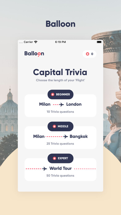 Emulate iPhone app Balloon Game - Capital Quiz using MyAndroid