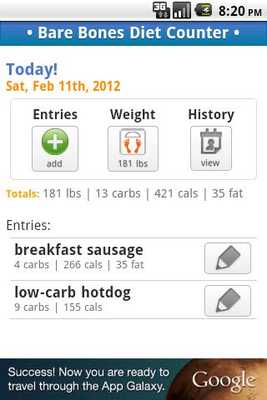 Emulate Android APK Bare Bones Diet Counter - Lite