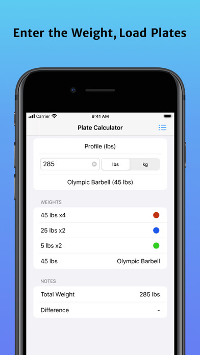 Emulate iPhone app BarLoad Plate Calculator using MyAndroid