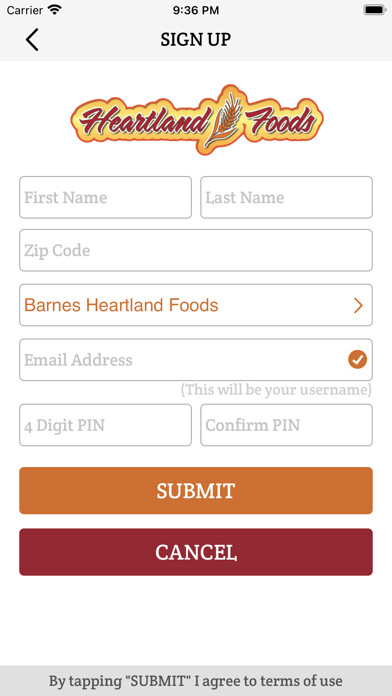 Emulate iPhone app Barnes Heartland Foods using MyAndroid
