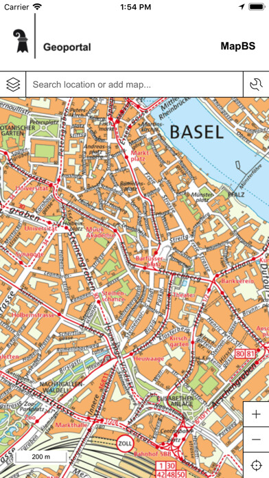 Emulate iPhone app Basel Stadtplan using MyAndroid