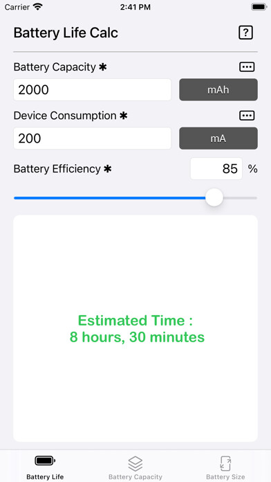 Emulate iPhone app Battery Calculator using MyAndroid