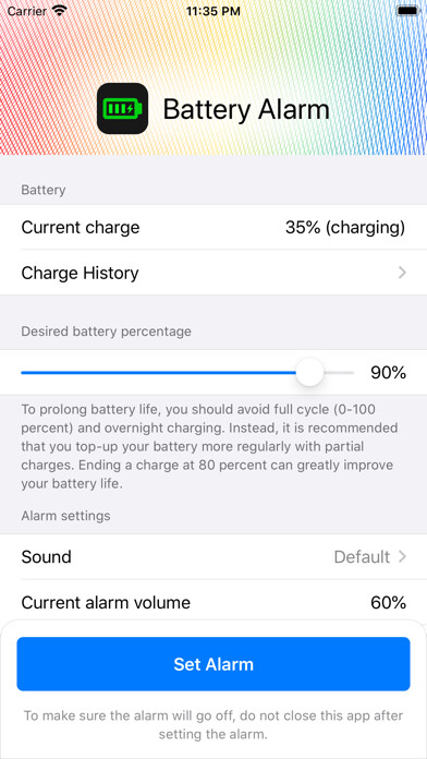 Emulate Android APK BatteryChargeAlarm
