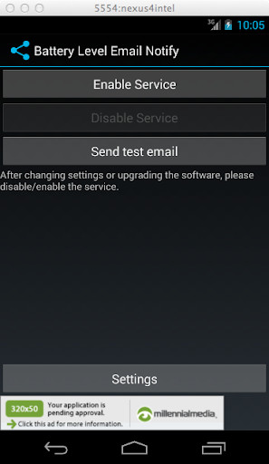 Run android online APK Battery Level Notify by Email from MyAndroid or emulate Battery Level Notify by Email using MyAndroid