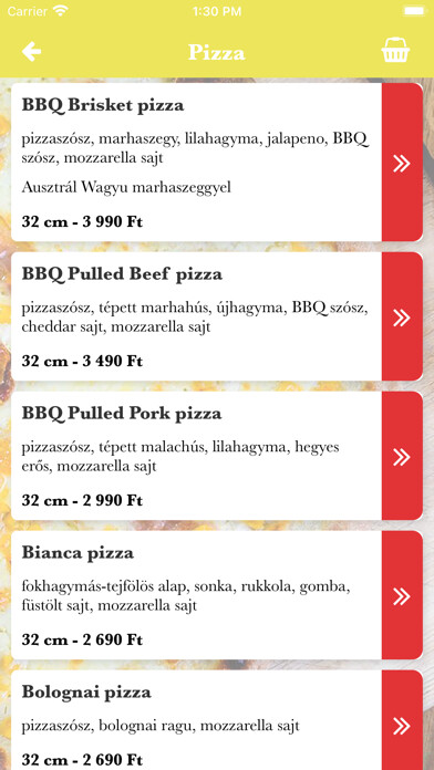 Emulate iPhone app Bazsalikom Pizza using MyAndroid