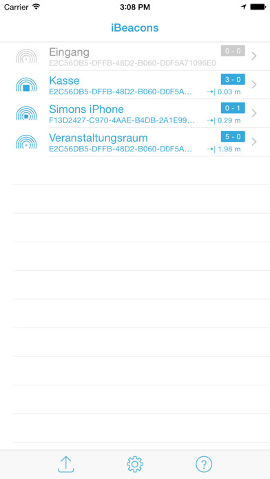 Emulate iPhone app Beacon Verwaltung using MyAndroid