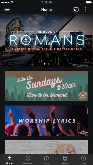 Emulate iPhone app Bear Valley Church using MyAndroid